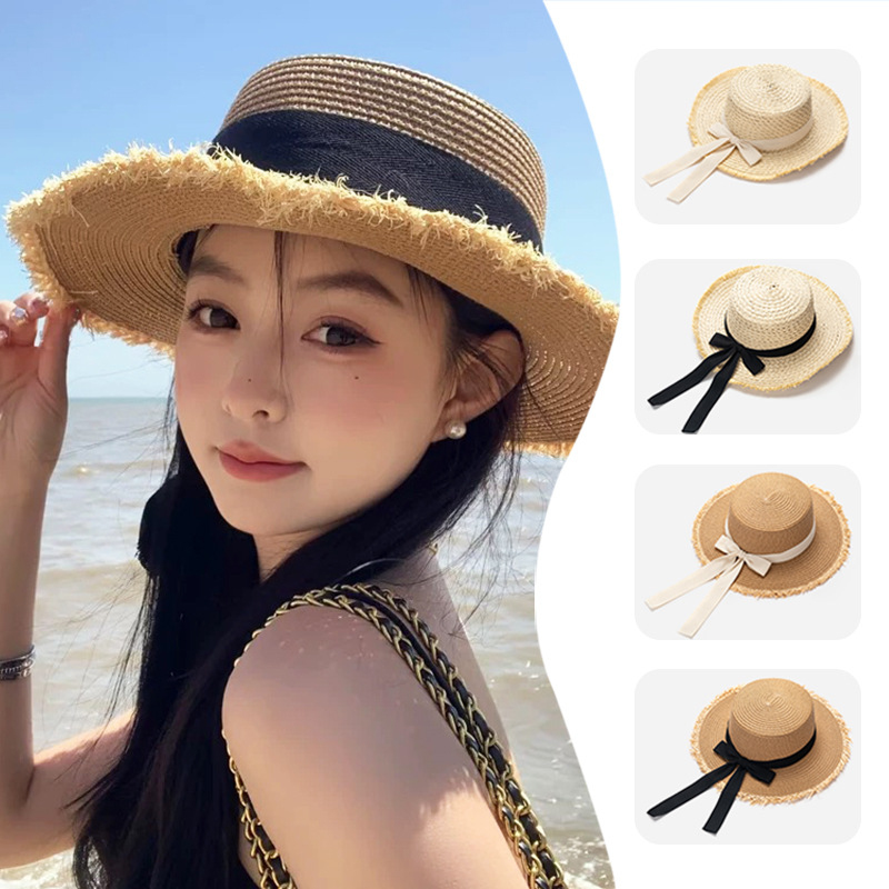 Packable Hat Nylon - 여성용 밀짚 햇빛 가리개 모자, 리본