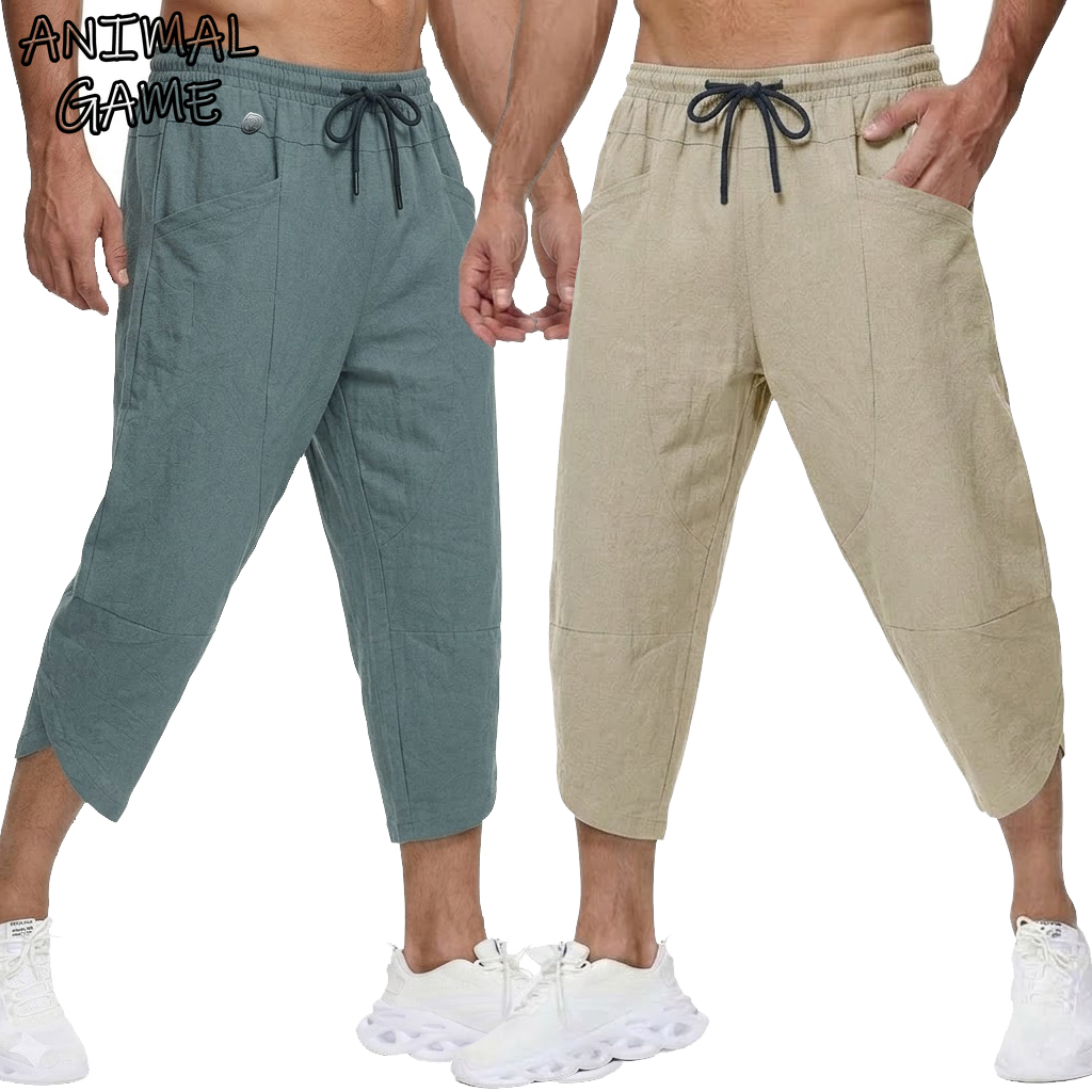 Short Linen Drawstring - 여름 남성용 리넨 캐주얼 짧은 바지