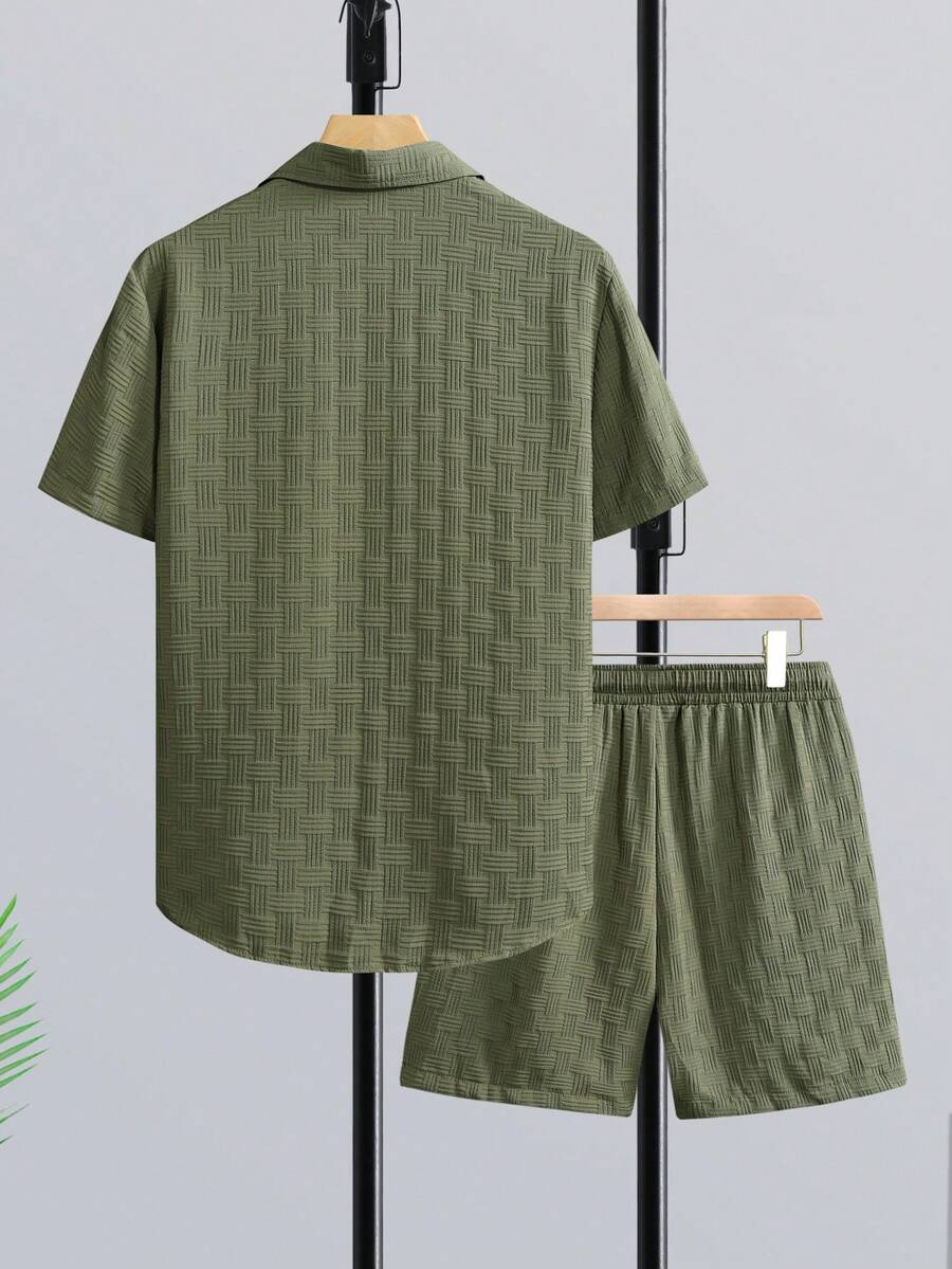 Short Linen Drawstring - 겐룬드 남성용 성숙한 휴가복 반팔 셔츠