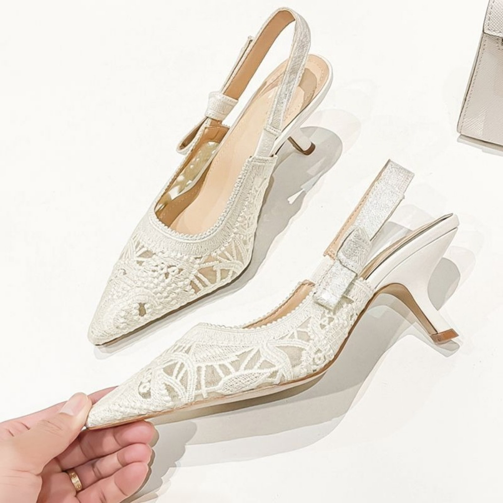 Casual Sandal Leather - 정품 가죽 하이힐 샌들 패브릭 자수