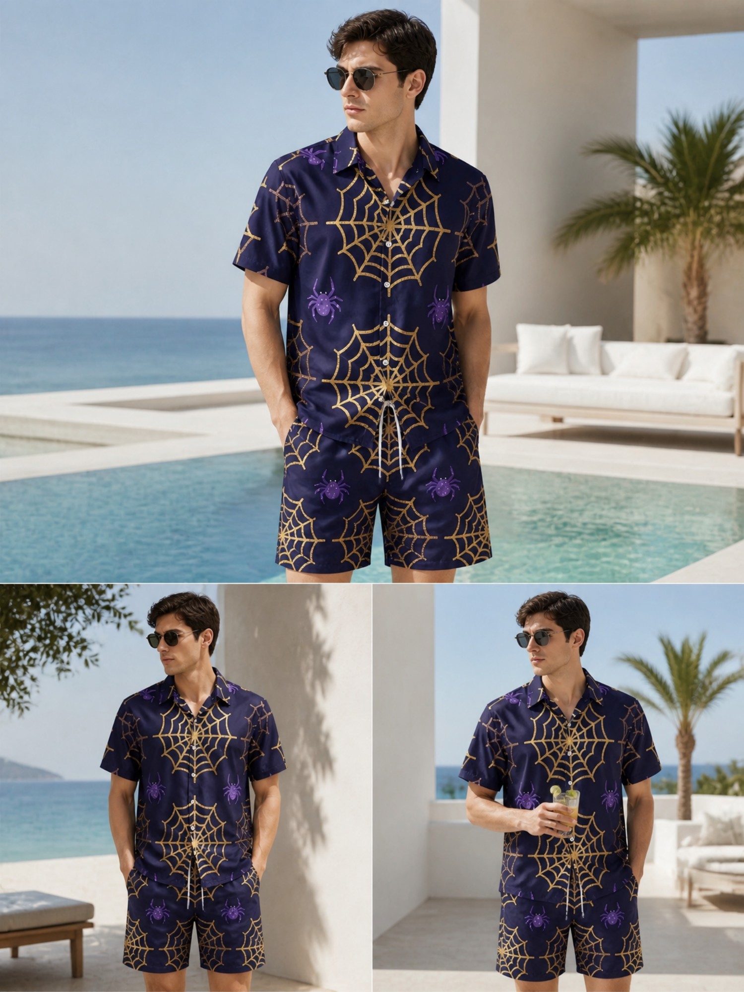 Resort Shirt Floral - 남성 여름 반팔 폴로 셔츠와 반바지