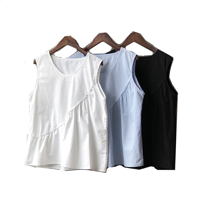 Shirt Camp Collar - 느슨한 캐주얼 여성 코튼 린넨 탱크