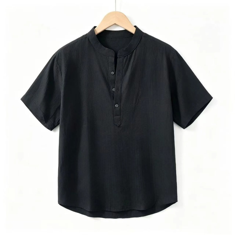 여름 남성 반팔 셔츠 단색 스탠드 칼라 오버사이즈 티셔 - Linen Shirt Breathable 리뷰 및 가격