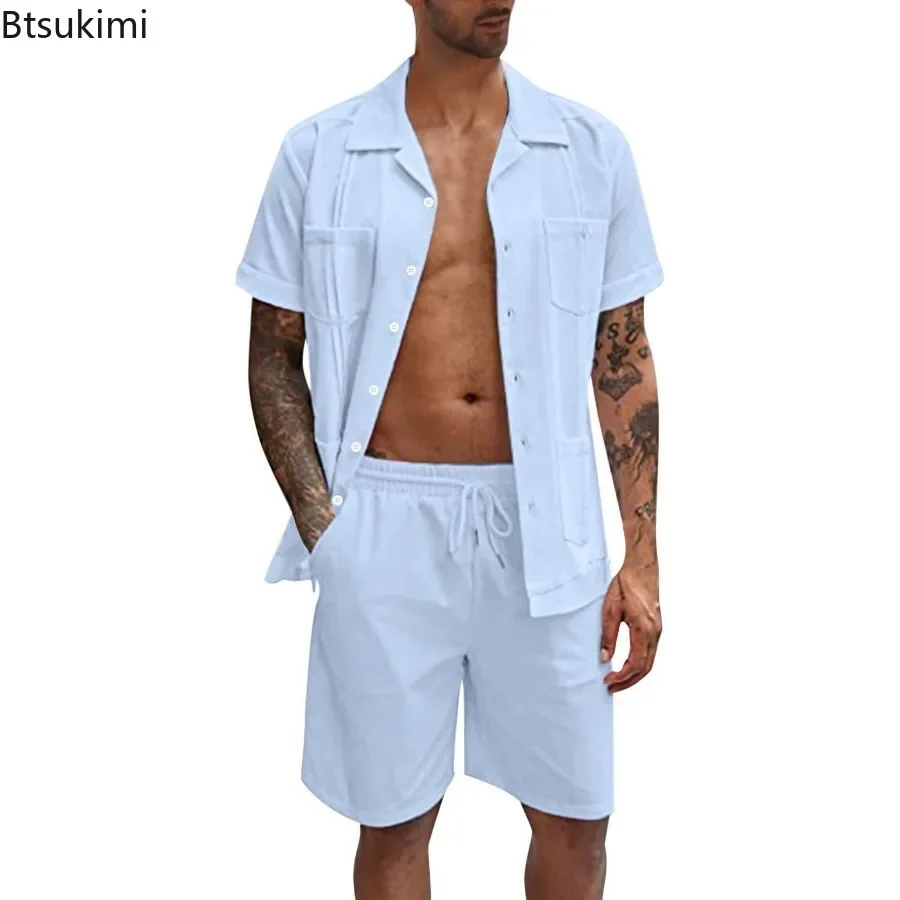 새로운 남성 여름 캐주얼 스포츠 2 조각 세트 패션 코 - Short Linen Drawstring 리뷰 및 가격