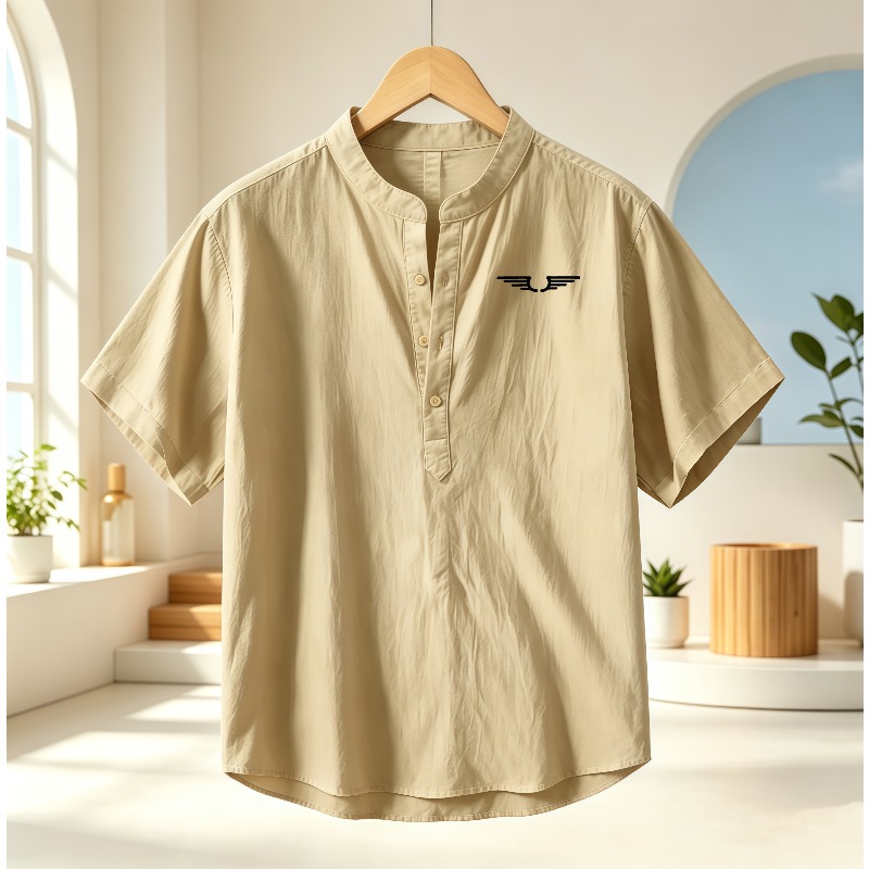 남성용 면과 린넨 혼방 헨리넥 반팔 셔츠, 패턴 프린트 - Linen Shirt Breathable 리뷰 및 가격