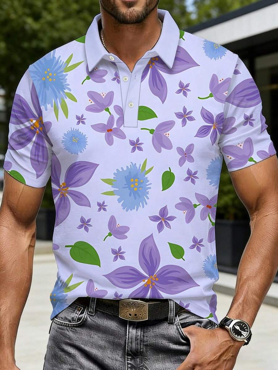 남성용 플로럴 프린트 피케 셔츠 반팔 캐주얼 여름 아웃 - Polo Shirt Pique 리뷰 및 가격