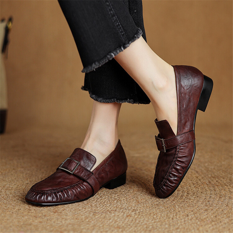 여성용 정품 가죽 펌프스, 여성용 주름진 라운드 토 슈 - Casual Sandal Leather 리뷰 및 가격