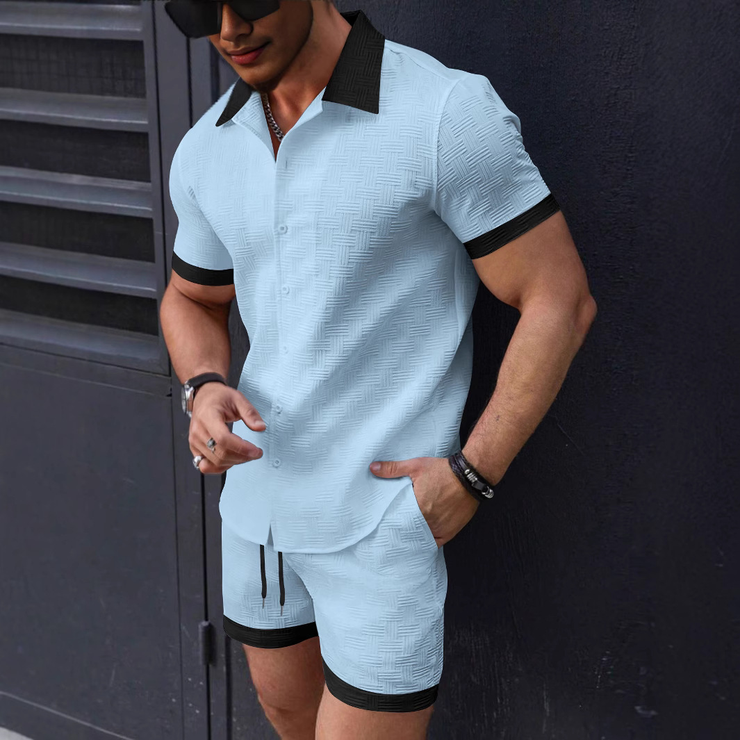 매칭 세트 트렌드 남성 정장 린넨 반팔 자카드 셔츠 및 - Short Linen Drawstring 리뷰 및 가격