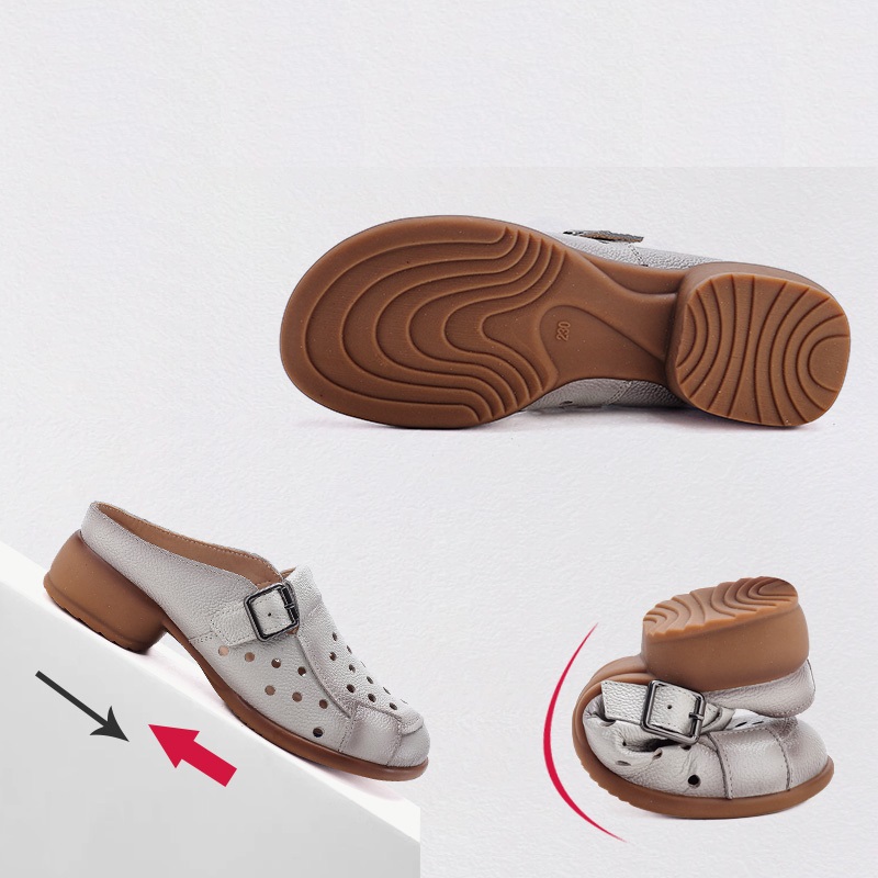 새로운 소가죽 로우힐 샌들 여성용 속이 빈 뮬 슈즈 여 - Casual Sandal Leather 리뷰 및 가격