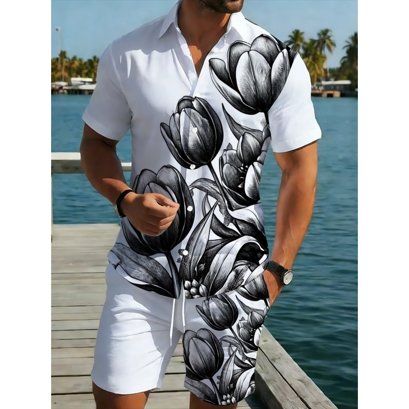 남성용 흰색 꽃무늬 셔츠와 반바지 세트, 가벼운 비치  - Resort Shirt Floral 리뷰 및 가격