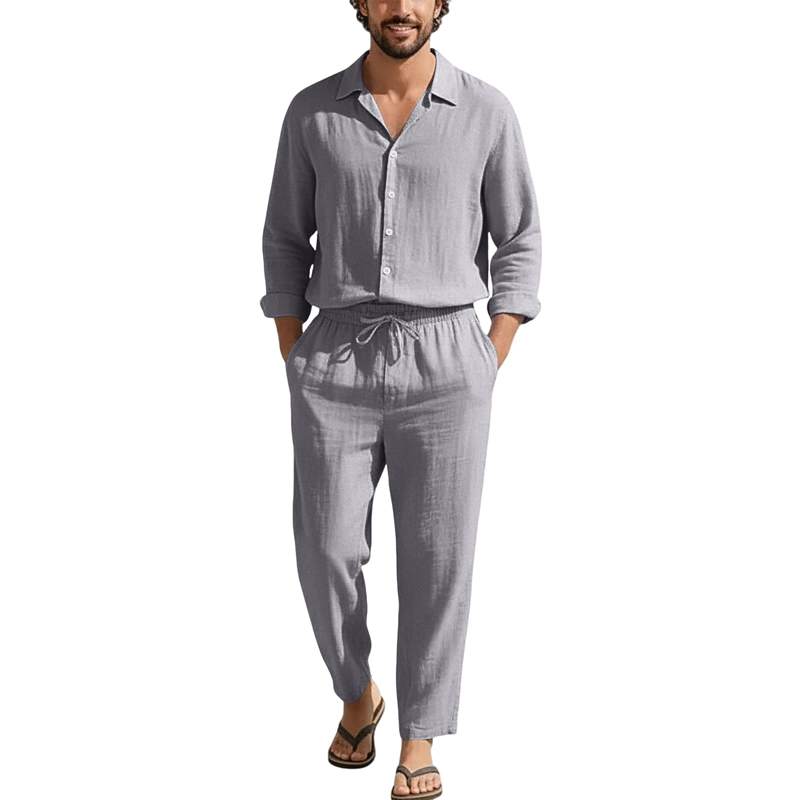 봄 여름 린넨 캐주얼 세트 루즈핏 비치 긴팔 셔츠+롱  - Linen Shirt Breathable 리뷰 및 가격